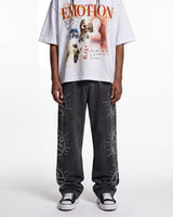 Mixed Emotions Eclipse Rhinestone Sweatpants Acid Wash Grey