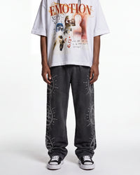 Mixed Emotions Eclipse Rhinestone Sweatpants Acid Wash Grey