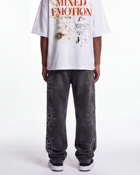 Mixed Emotions Eclipse Rhinestone Sweatpants Acid Wash Grey