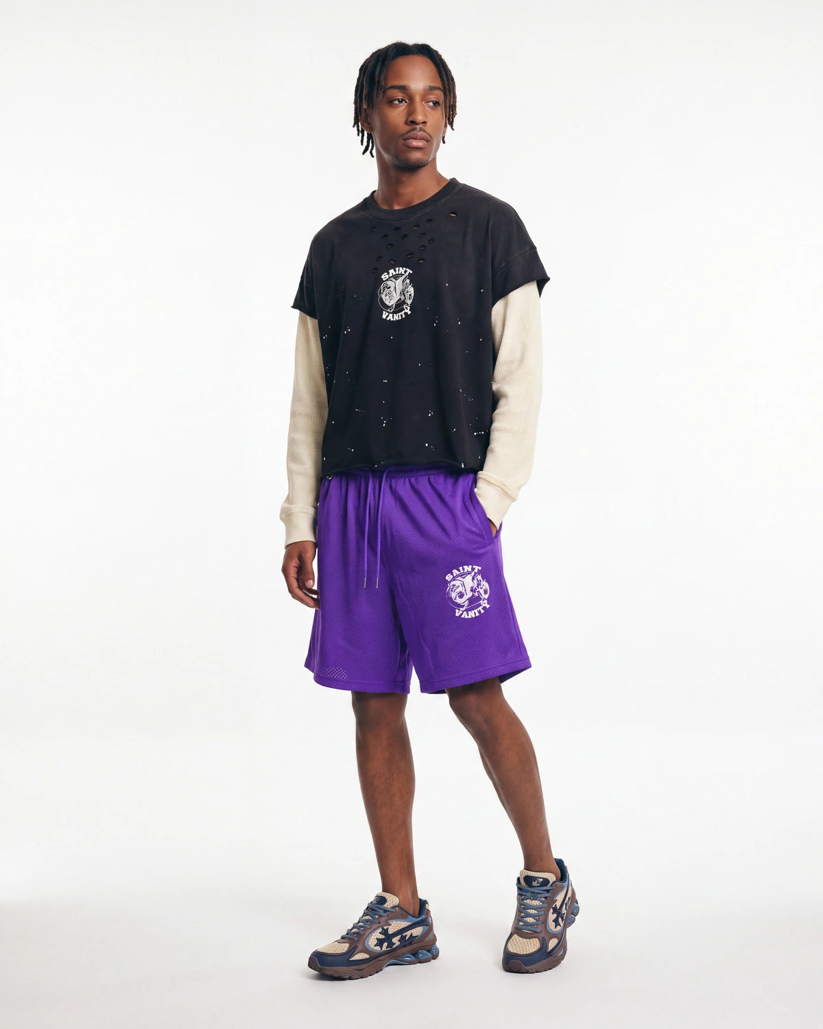 Saint Vanity Mesh Shorts Purple