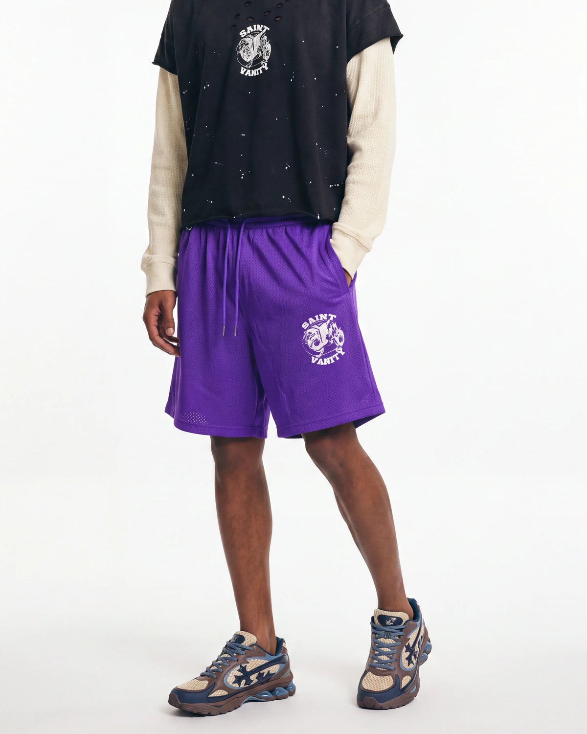 Saint Vanity Mesh Shorts Purple