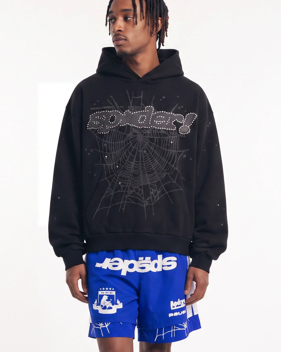 Sp5der P*nk V2 Rhinestone Hoodie Black