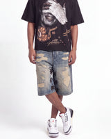 Lost Shdws Distressed Denim Shorts Blue/Black