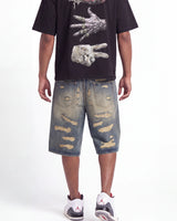 Lost Shdws Distressed Denim Shorts Blue/Black