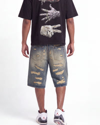 Lost Shdws Distressed Denim Shorts Blue/Black