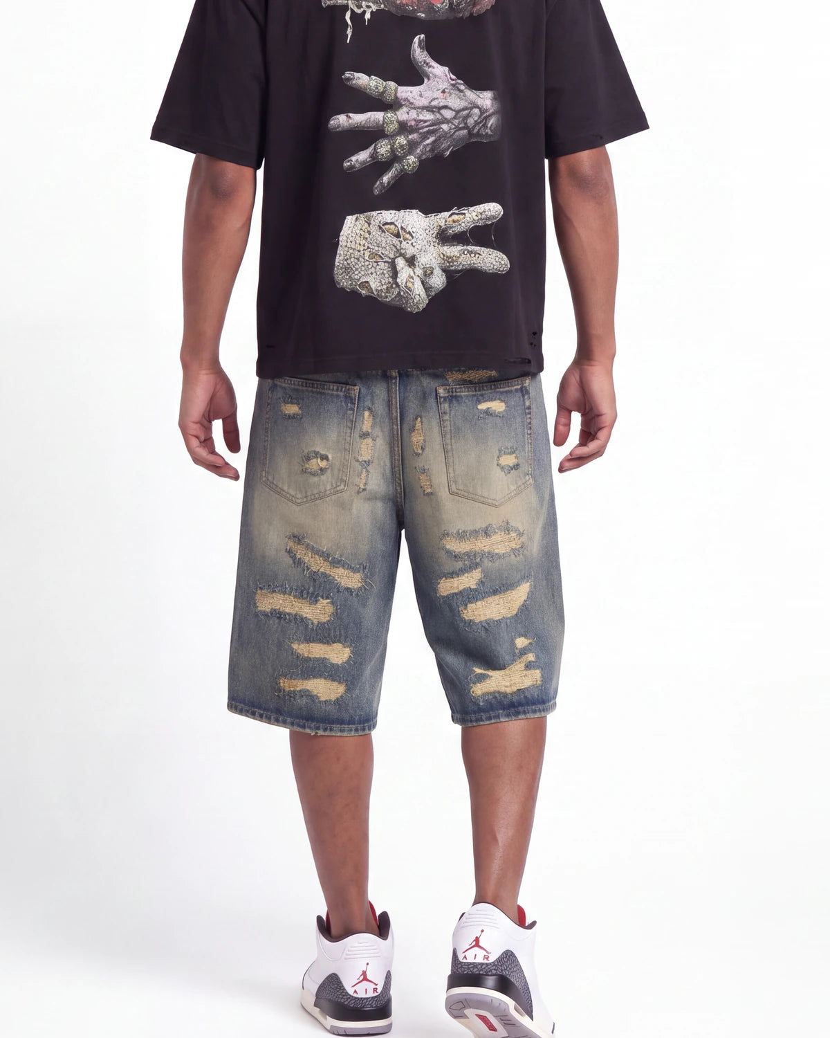 Lost Shdws Distressed Denim Shorts Blue/Black