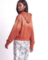 Vale Forever Classico Zip Up Hoodie orange, upper body rear view on model showing the hood and crystal detailing