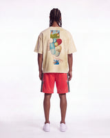 All Human Requiem For A Dream Tee cream, full rear view on model showing the balloon collage back print