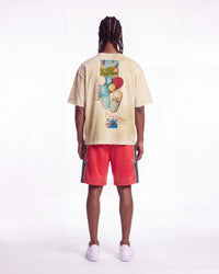 All Human Requiem For A Dream Tee cream, full rear view on model showing the balloon collage back print