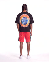All Human Like Mike Tee black, full rear view on model showing the All Human Studios sunburst roundel