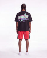 All Human Hereditary Tee black, full rear view on model showing the HUMAN ALL OF US ARE DEAD back print