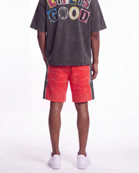 Godspeed Halftime Shorts V2 Red Acid Wash, worn on-model back view