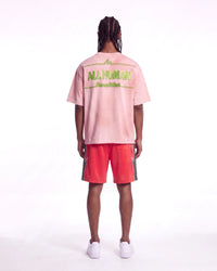 All Human Champagne Room Tee pink, full rear view on model showing the An ALL HUMAN Presentation back print