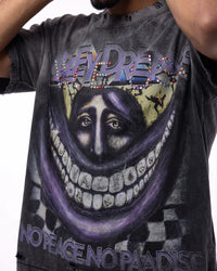 Vale Forever Smiley Face Tee black, close-up of the chrome VALLEY DREAMS lettering and grinning-face graphic
