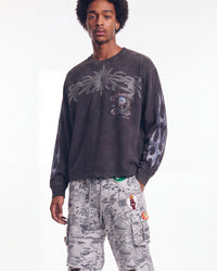 Vale Forever Valley Bling L/S Tee black, upper body front view on model showing the chrome bling graphic