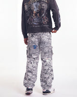 Triple Sevens Camo Sweatpants grey, waist-down rear view on model showing the camo print
