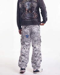Triple Sevens Camo Sweatpants grey, waist-down rear view on model showing the camo print