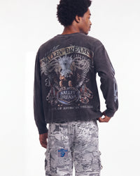 Vale Forever Valley Bling L/S Tee black, upper body rear view on model showing the chrome back graphic