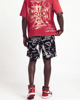 Mixed Emotions Graffiti Shorts black, waist-down rear view on model showing the graffiti scrawls