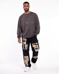 Mixed Emotions Newspaper Carpenter Pants Black