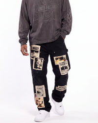 Mixed Emotions Newspaper Carpenter Pants Black
