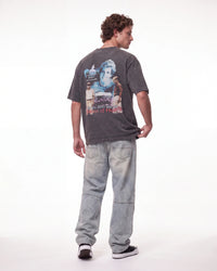 Triple Sevens Diana Tee black, full rear view on model showing the tribute collage back print
