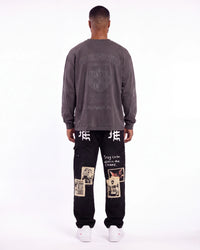 Mixed Emotions Newspaper Carpenter Pants Black