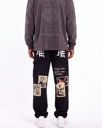 Mixed Emotions Newspaper Carpenter Pants Black