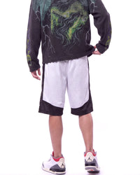 Triple Sevens Lounge Shorts grey, waist-down rear view on model showing the heather grey mesh