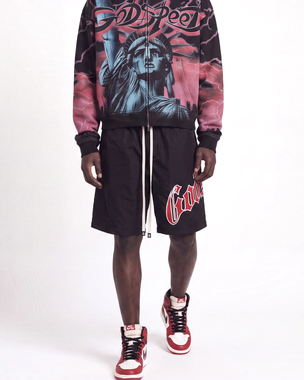 godspeed nylon shorts black/red front