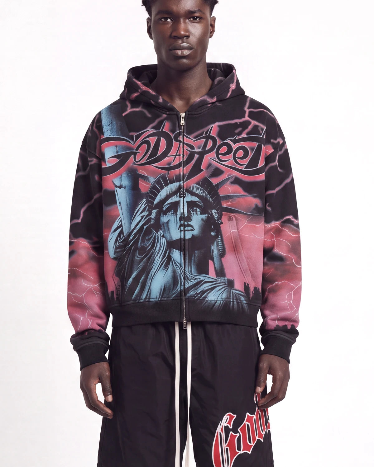 godspeed voltage hoodie red model shot