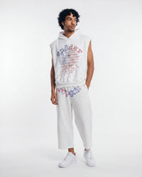 Sp5der Rhinestone OG Web Sleeveless Hoodie White