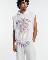Sp5der Rhinestone OG Web Sleeveless Hoodie White
