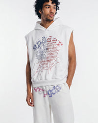 Sp5der Rhinestone OG Web Sleeveless Hoodie White