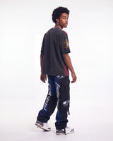 Vale Forever Chopped Tee black, full rear view on model worn with printed cargo pants