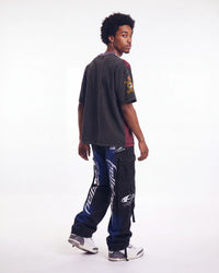 Vale Forever Chopped Tee black, full rear view on model worn with printed cargo pants