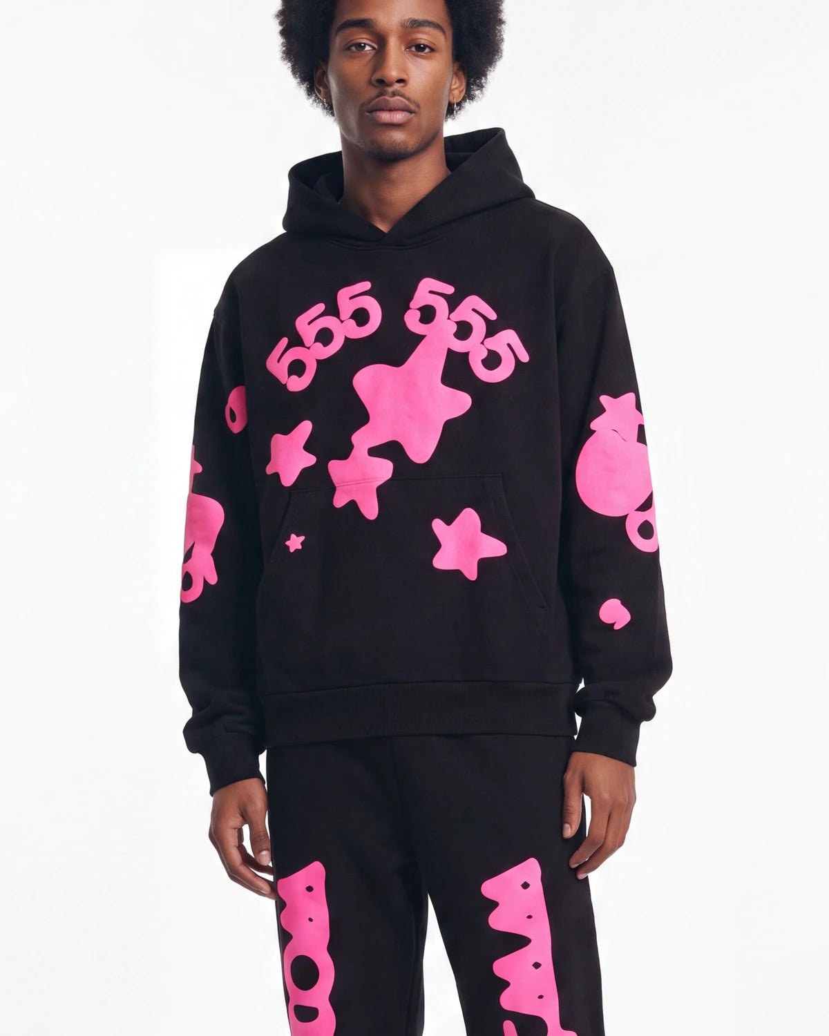 Sp5der Beluga Angel Number Hoodie Black/Pink