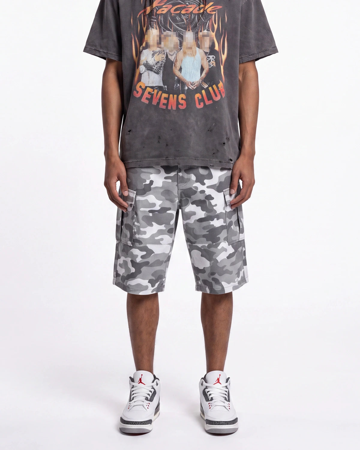Triple Sevens Leather Camo Shorts Grey