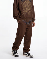 Sp5der OG Web Rhinestone Sweatpants Brown