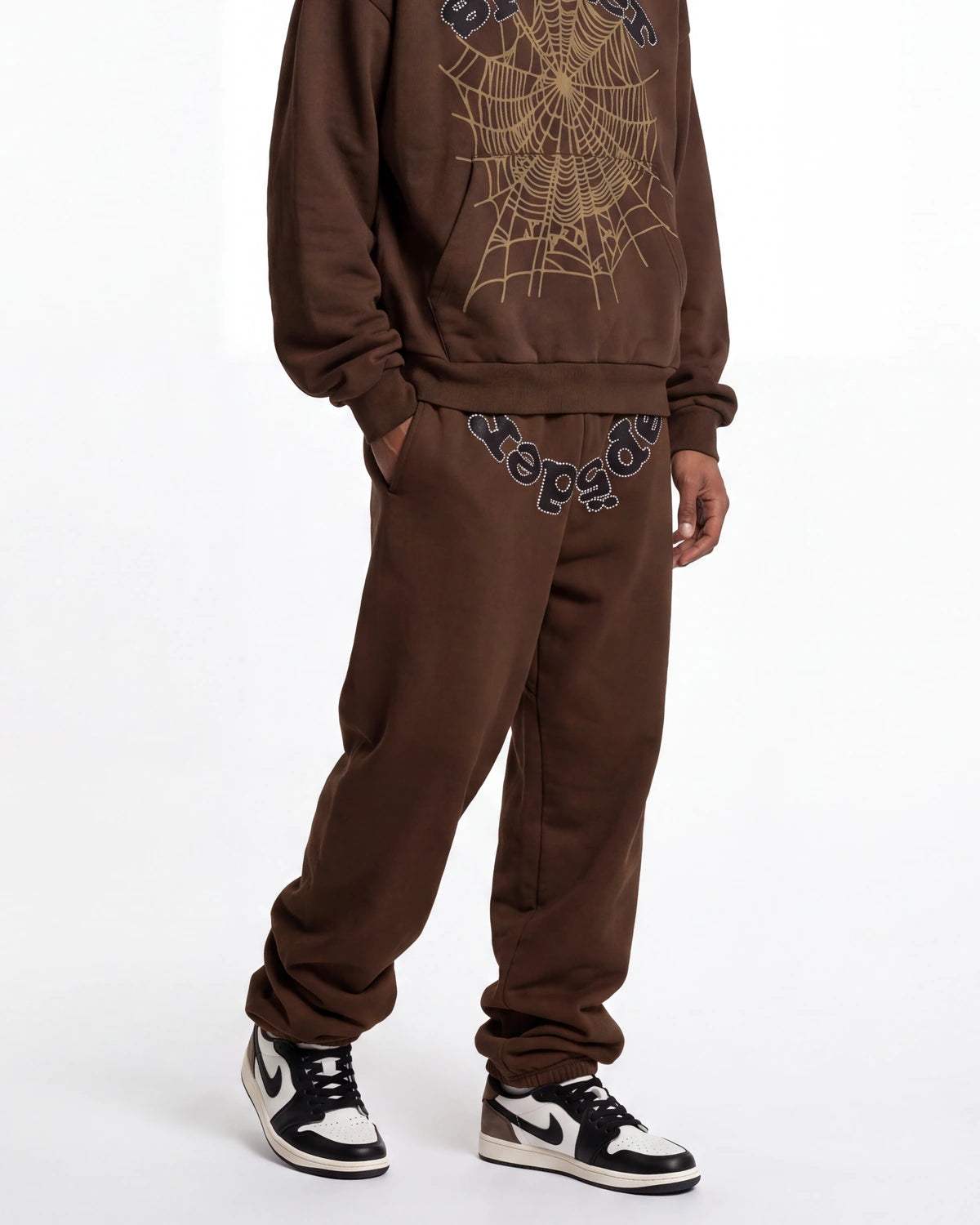 Sp5der OG Web Rhinestone Sweatpants Brown