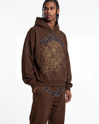 Sp5der OG Web Rhinestone Hoodie Brown