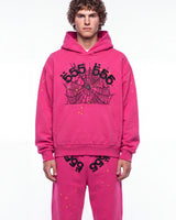 Sp5der Angel Number Hoodie Pink