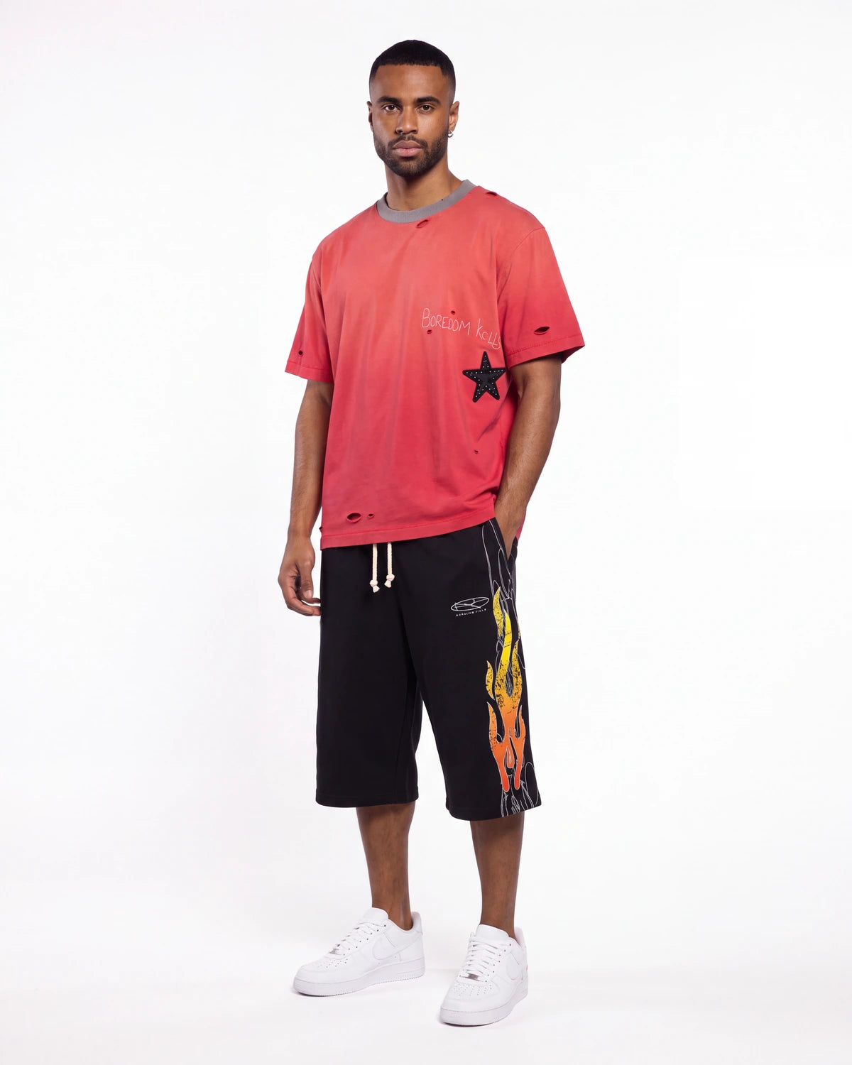 Boredom Kills Up in Flames Shorts Black
