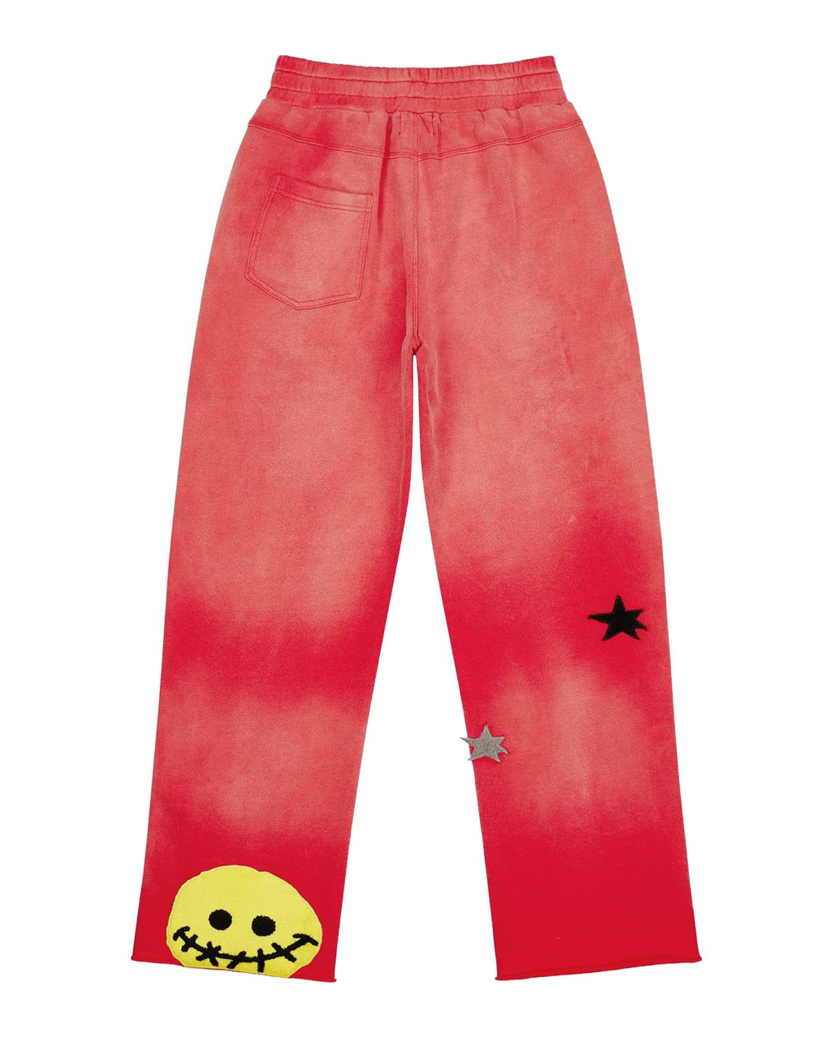 All Human 2+2=5 V2 Sweatsuit red wash, sweatpants back view with smiley patch at the hem