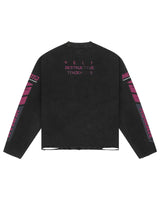 All Human Art Of Dying L/S Tee black wash, back view with small text and magenta sleeve graphics