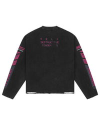All Human Art Of Dying L/S Tee black wash, back view with small text and magenta sleeve graphics