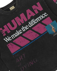 All Human Art Of Dying L/S Tee black wash, close-up of the We make the difference print and photo patch