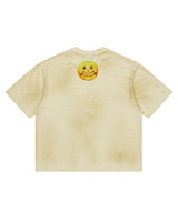 All Human Camp Crystal Tee cream, small round yellow smiley patch at the upper back, back view