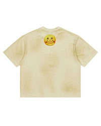 All Human Camp Crystal Tee cream, small round yellow smiley patch at the upper back, back view