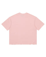 All Human College Dropout Tee pink wash, plain back view with distressed hem